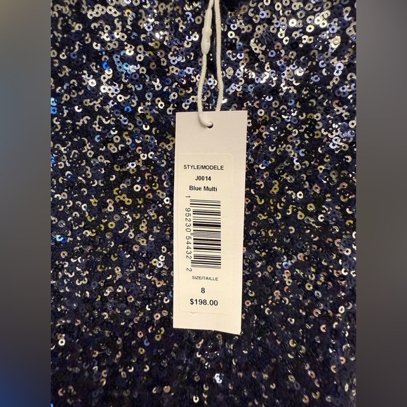Jewel Badgley Mischka Blue Silver Ombre Sequin Halter Neck Minidress Sz 8 $198 - Picture 8 of 8